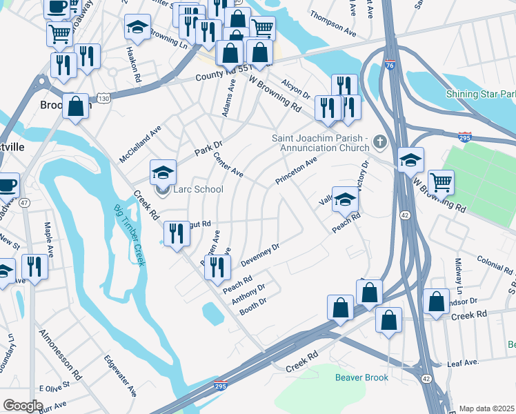 map of restaurants, bars, coffee shops, grocery stores, and more near 156 Princeton Avenue in Bellmawr