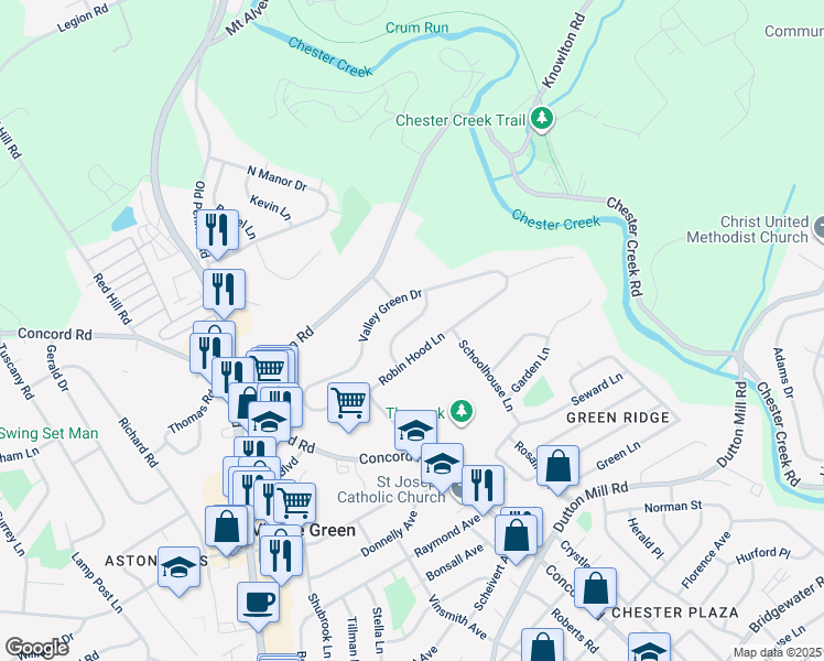 map of restaurants, bars, coffee shops, grocery stores, and more near 14 Sherwood Lane in Aston