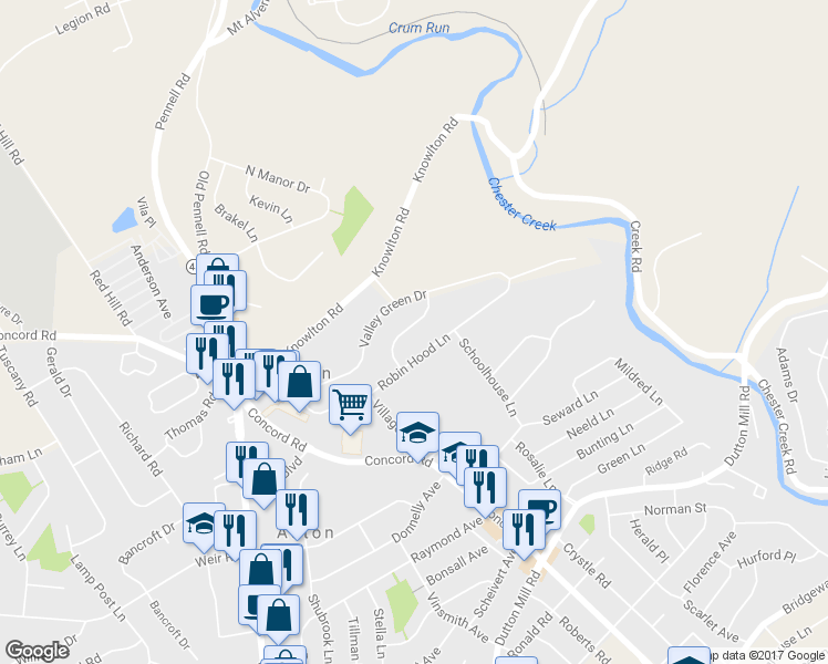 map of restaurants, bars, coffee shops, grocery stores, and more near 14 Sherwood Lane in Aston