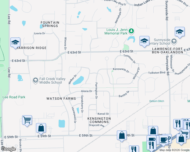 map of restaurants, bars, coffee shops, grocery stores, and more near 10326 Ledgestone Drive in Indianapolis
