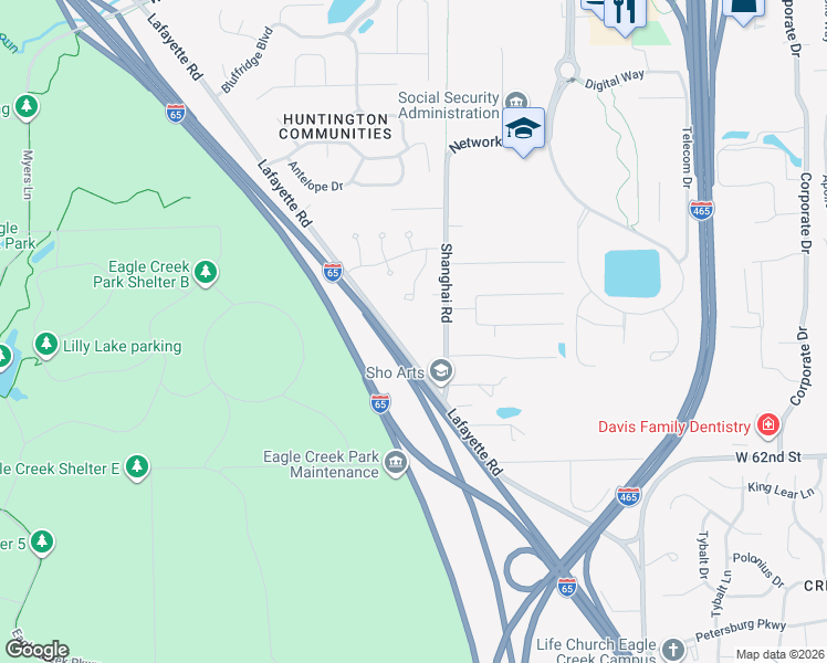 map of restaurants, bars, coffee shops, grocery stores, and more near 6407 Hunters Green Court in Indianapolis