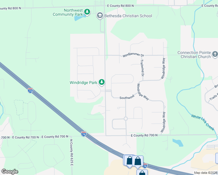 map of restaurants, bars, coffee shops, grocery stores, and more near 1630 Northwind in Brownsburg