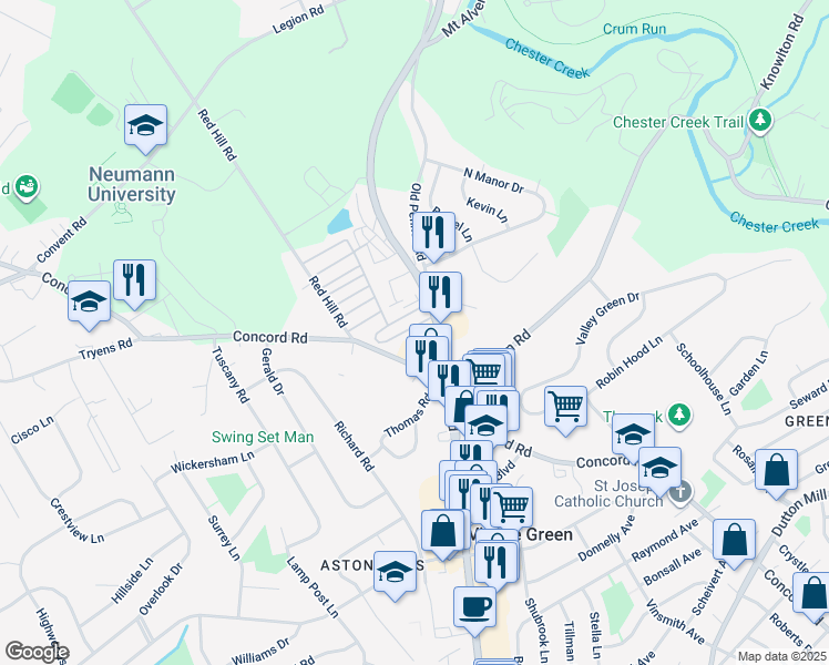 map of restaurants, bars, coffee shops, grocery stores, and more near 251 7th Avenue in Media