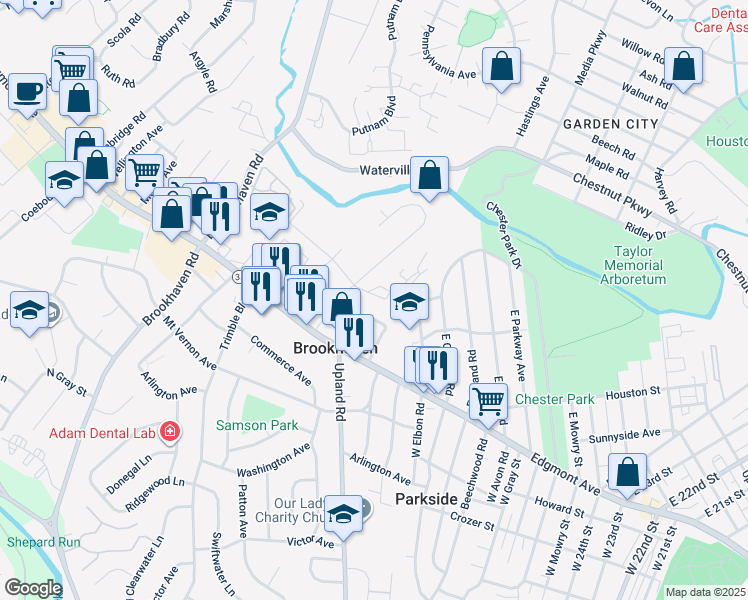 map of restaurants, bars, coffee shops, grocery stores, and more near 10 Park Valley Lane in Brookhaven
