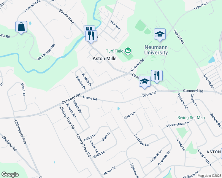 map of restaurants, bars, coffee shops, grocery stores, and more near 18 Sunnybank Lane in Aston