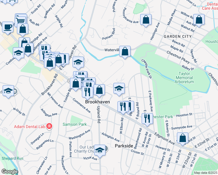 map of restaurants, bars, coffee shops, grocery stores, and more near 10 Park Valley Lane in Brookhaven