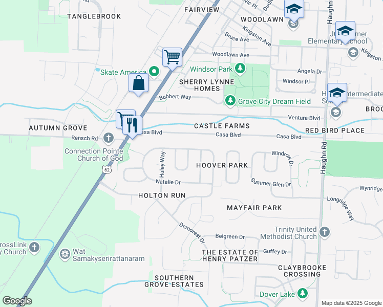 map of restaurants, bars, coffee shops, grocery stores, and more near 4493 Edgarton Drive in Grove City