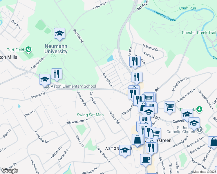 map of restaurants, bars, coffee shops, grocery stores, and more near 134 3rd Avenue in Media