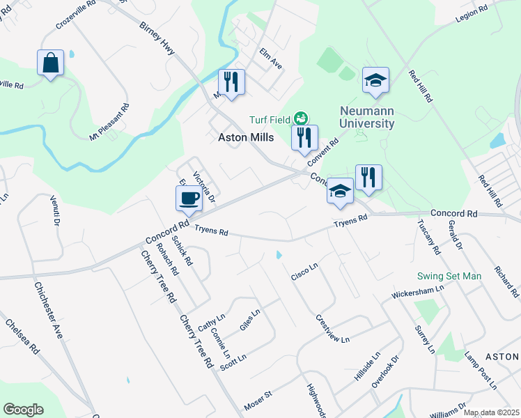 map of restaurants, bars, coffee shops, grocery stores, and more near 18 Sunnybank Lane in Aston