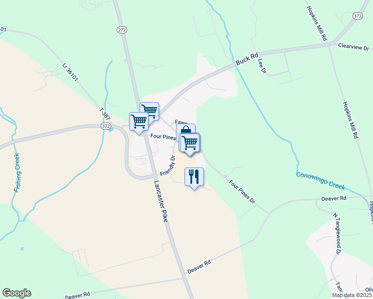 map of restaurants, bars, coffee shops, grocery stores, and more near 35 Friendly Drive in Quarryville