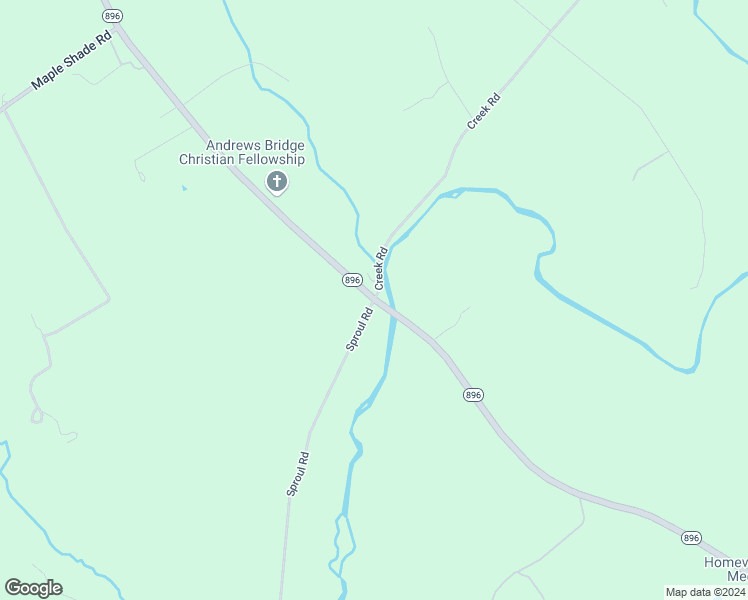 map of restaurants, bars, coffee shops, grocery stores, and more near Rte 896 & Creek Rd & Sproul Rd in Lancaster