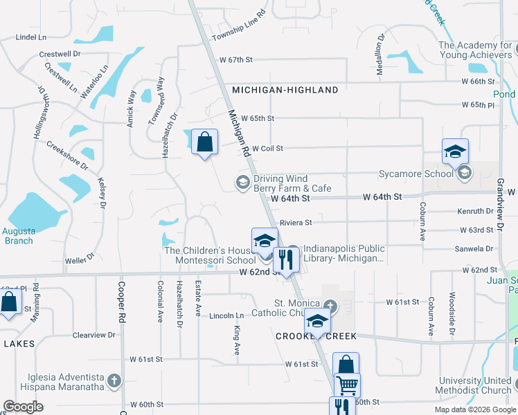 map of restaurants, bars, coffee shops, grocery stores, and more near in Indianapolis