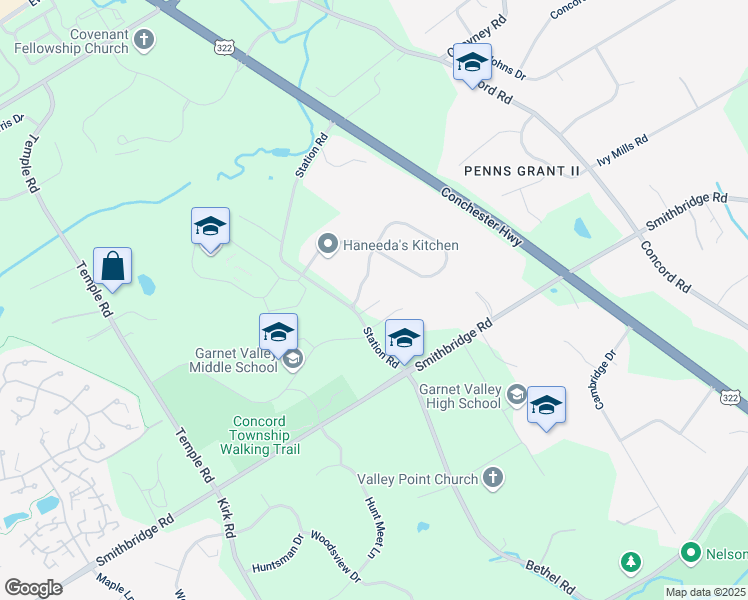 map of restaurants, bars, coffee shops, grocery stores, and more near 3 Hibberd Road in Glen Mills