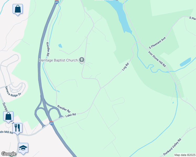 map of restaurants, bars, coffee shops, grocery stores, and more near 6983 Lake Road in York