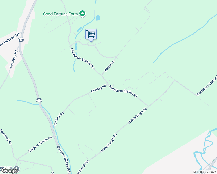map of restaurants, bars, coffee shops, grocery stores, and more near 6013 Glatfelters Station Road in Seven Valleys