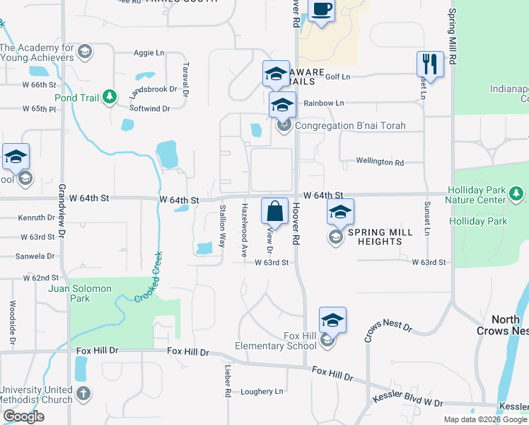map of restaurants, bars, coffee shops, grocery stores, and more near 815 West 64th Street in Indianapolis