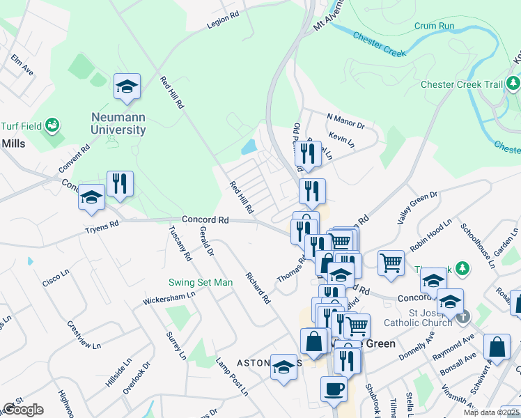 map of restaurants, bars, coffee shops, grocery stores, and more near 176 5th Avenue in Media