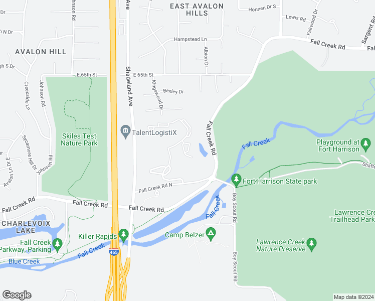 map of restaurants, bars, coffee shops, grocery stores, and more near 68 Newberry Court in Indianapolis