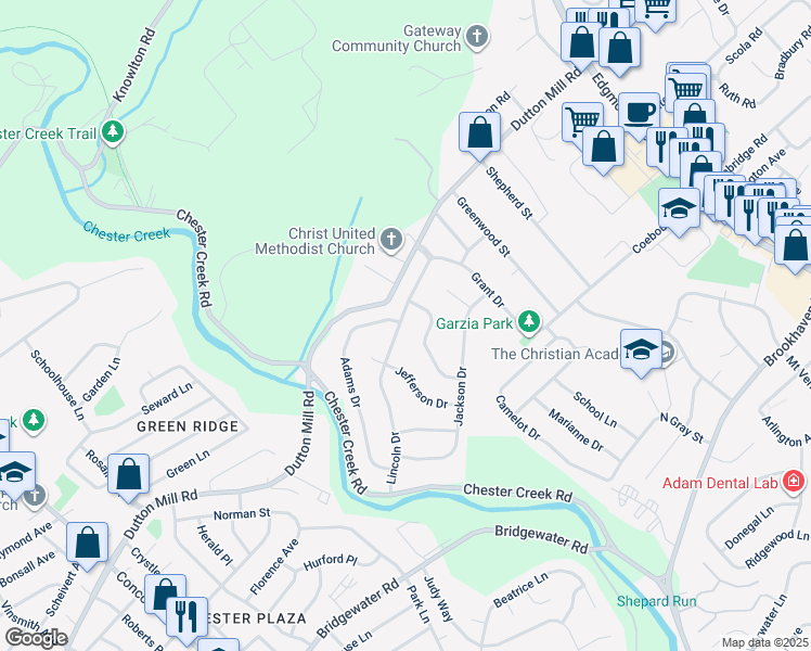 map of restaurants, bars, coffee shops, grocery stores, and more near 704 Lincoln Drive in Brookhaven