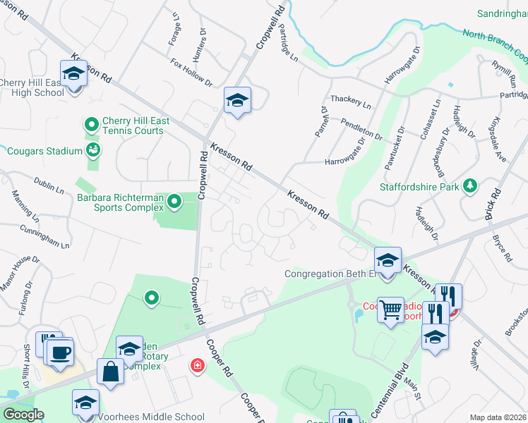 map of restaurants, bars, coffee shops, grocery stores, and more near 933 Chanticleer in Cherry Hill