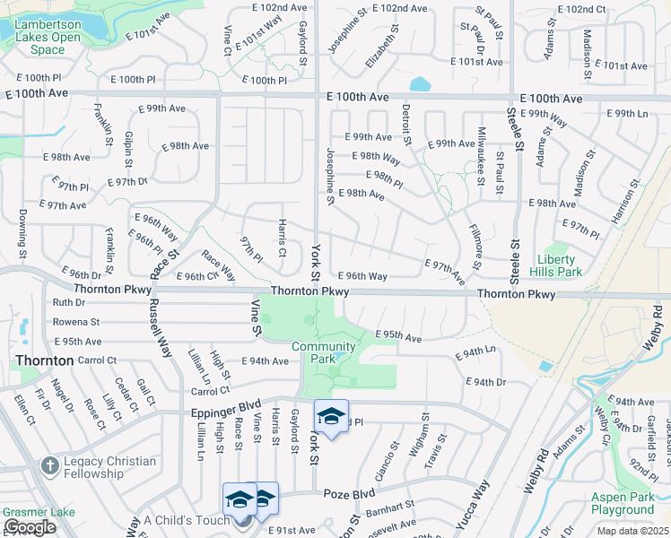 map of restaurants, bars, coffee shops, grocery stores, and more near 2323 East 96th Way in Thornton