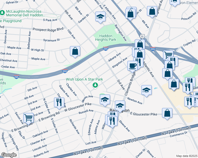 map of restaurants, bars, coffee shops, grocery stores, and more near 340 Kingston Avenue in Barrington