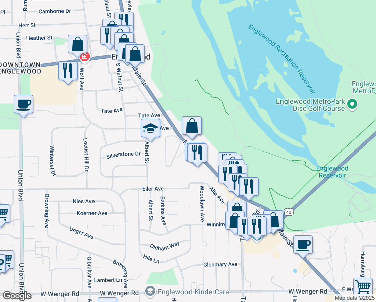 map of restaurants, bars, coffee shops, grocery stores, and more near 519 South Main Street in Englewood