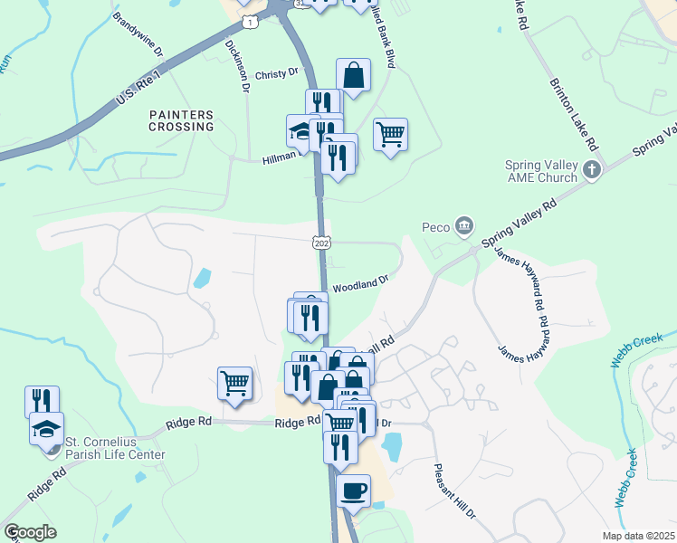 map of restaurants, bars, coffee shops, grocery stores, and more near 1785 Wilmington Pike in Glen Mills