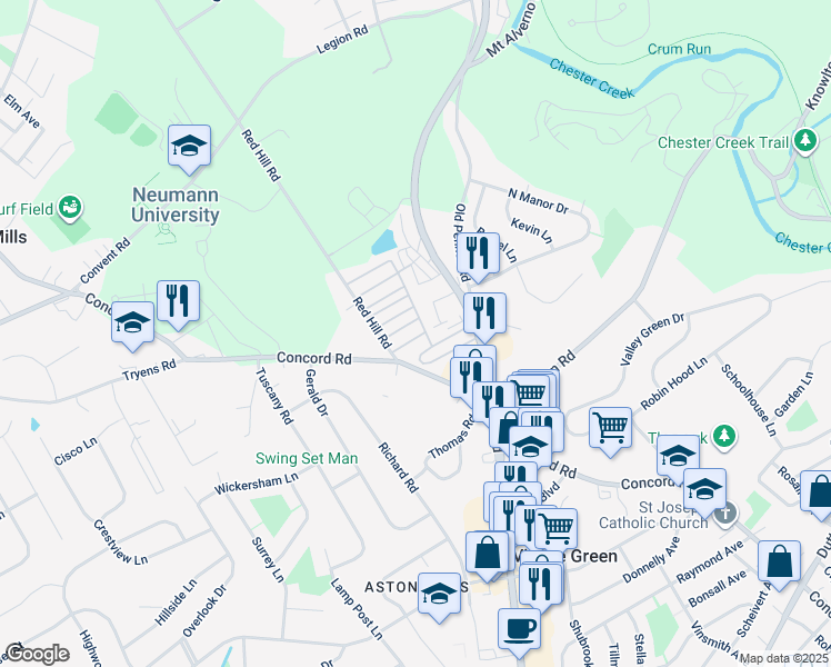 map of restaurants, bars, coffee shops, grocery stores, and more near 176 5th Avenue in Media