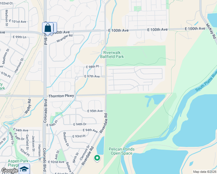 map of restaurants, bars, coffee shops, grocery stores, and more near 4806 East 96th Place in Denver