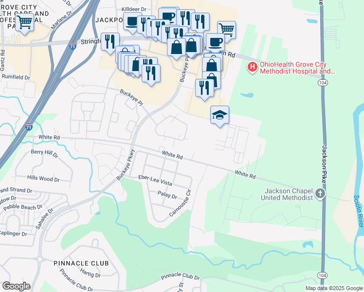 map of restaurants, bars, coffee shops, grocery stores, and more near 1317 Cascade Drive in Grove City