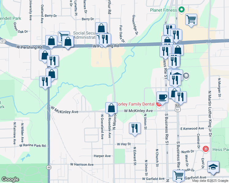 map of restaurants, bars, coffee shops, grocery stores, and more near 2689 North Monroe Street in Decatur