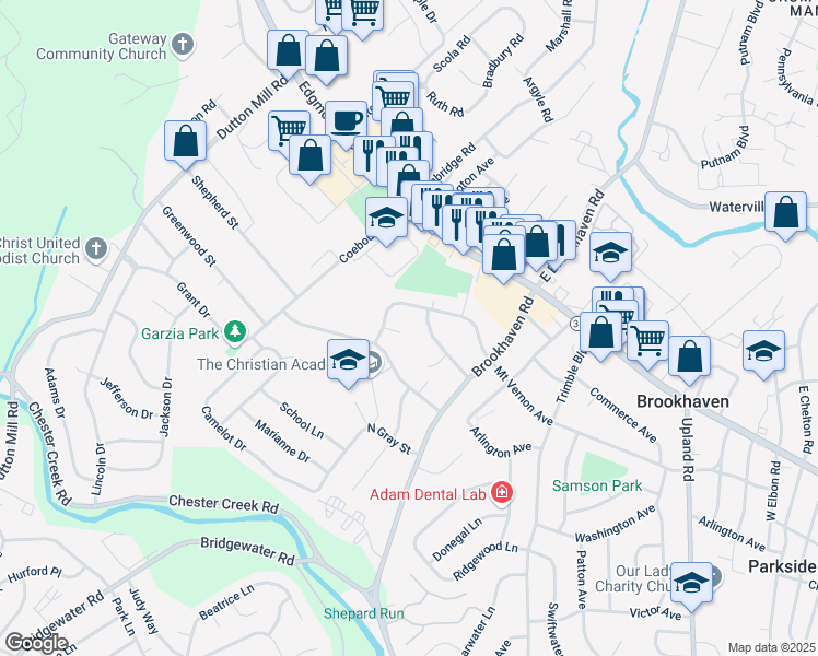 map of restaurants, bars, coffee shops, grocery stores, and more near 4320 Sweeney Circle in Brookhaven