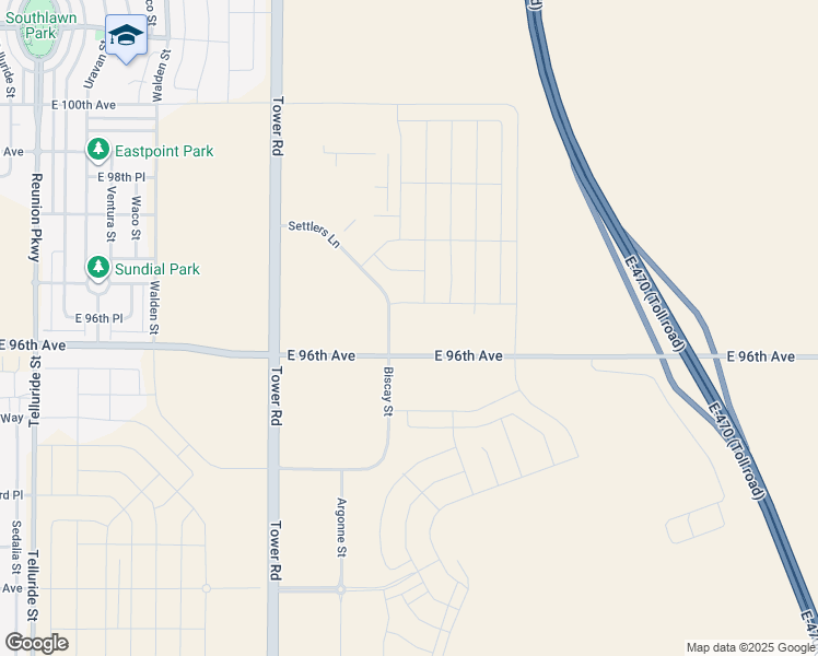 map of restaurants, bars, coffee shops, grocery stores, and more near East 96th Avenue in Commerce City