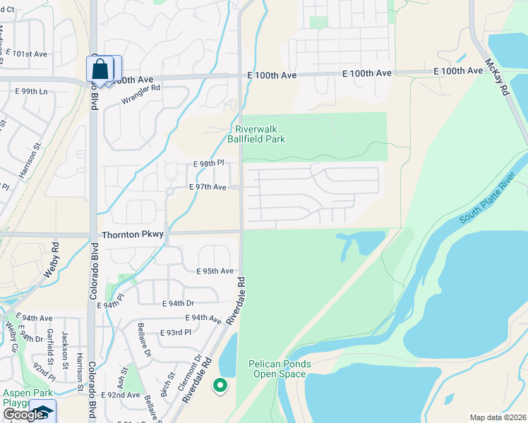 map of restaurants, bars, coffee shops, grocery stores, and more near 4956 East 96th Place in Denver