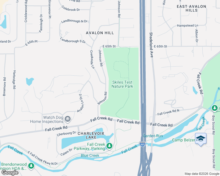 map of restaurants, bars, coffee shops, grocery stores, and more near 6311 Johnson Road in Indianapolis
