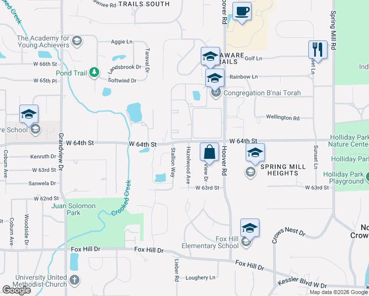 map of restaurants, bars, coffee shops, grocery stores, and more near 6380 Hazelwood Avenue in Indianapolis