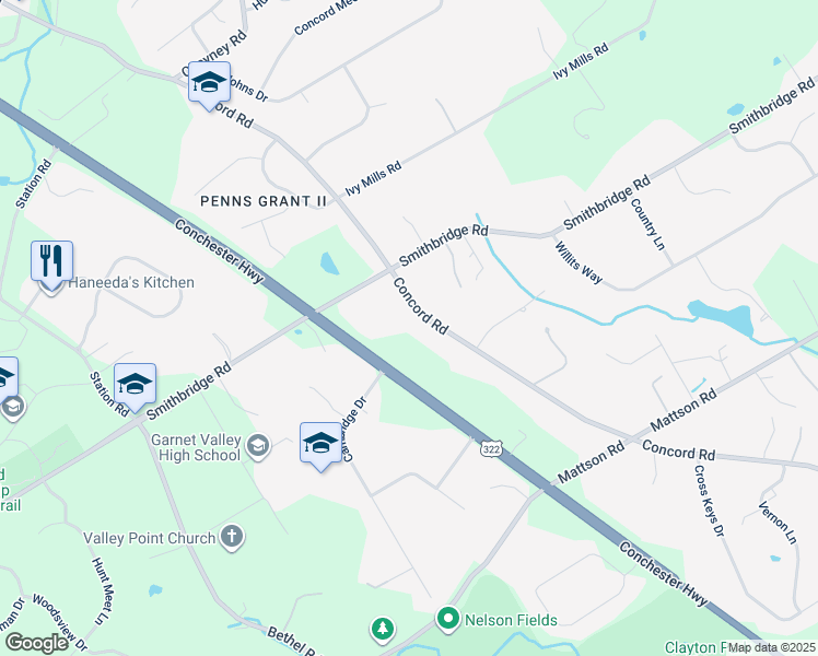 map of restaurants, bars, coffee shops, grocery stores, and more near 424 Concord Road in Glen Mills