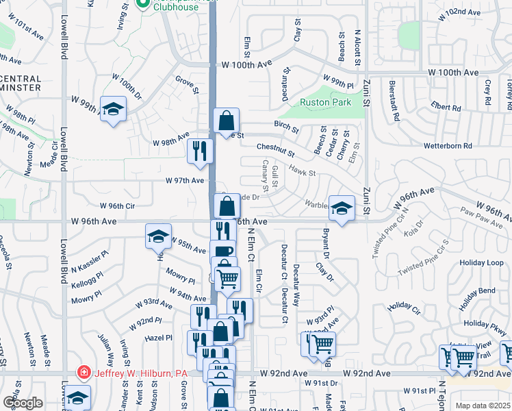 map of restaurants, bars, coffee shops, grocery stores, and more near 2961 Oriole Street in Denver