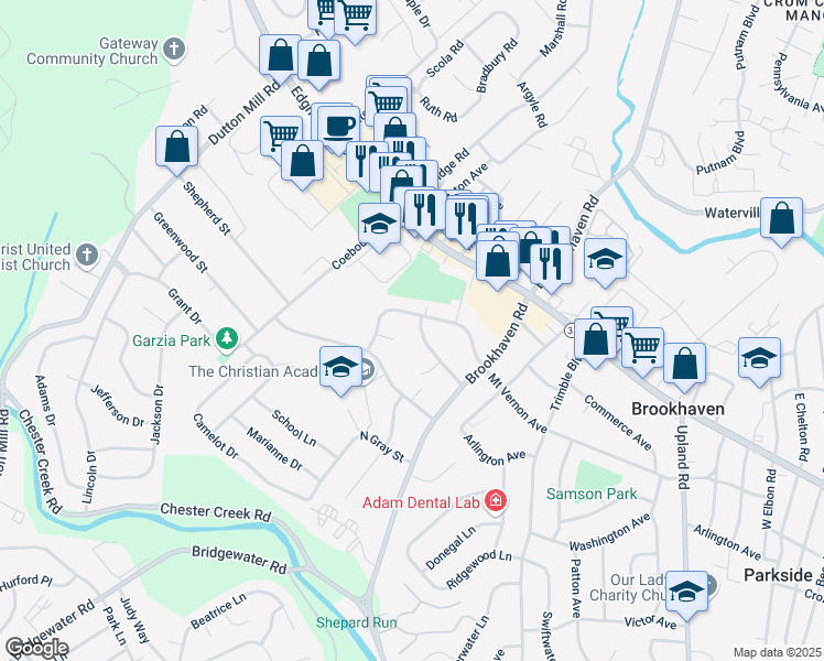 map of restaurants, bars, coffee shops, grocery stores, and more near 4320 Sweeney Circle in Brookhaven