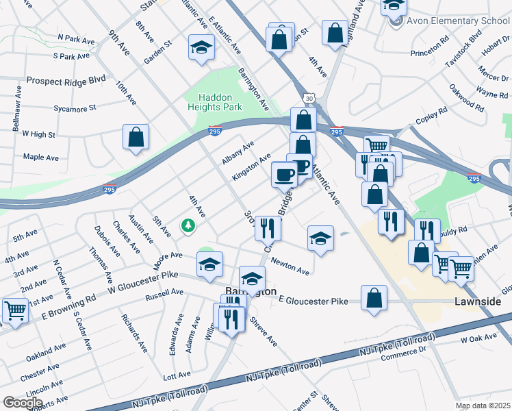 map of restaurants, bars, coffee shops, grocery stores, and more near 233 Haines Avenue in Barrington