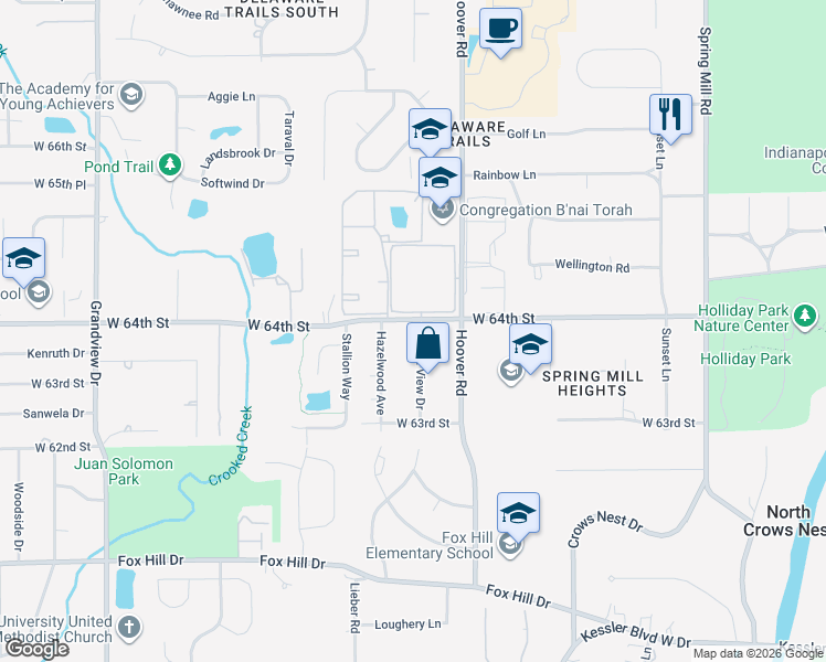 map of restaurants, bars, coffee shops, grocery stores, and more near 815 West 64th Street in Indianapolis