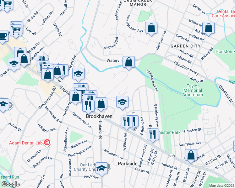 map of restaurants, bars, coffee shops, grocery stores, and more near 53 Park Valley Lane in Brookhaven