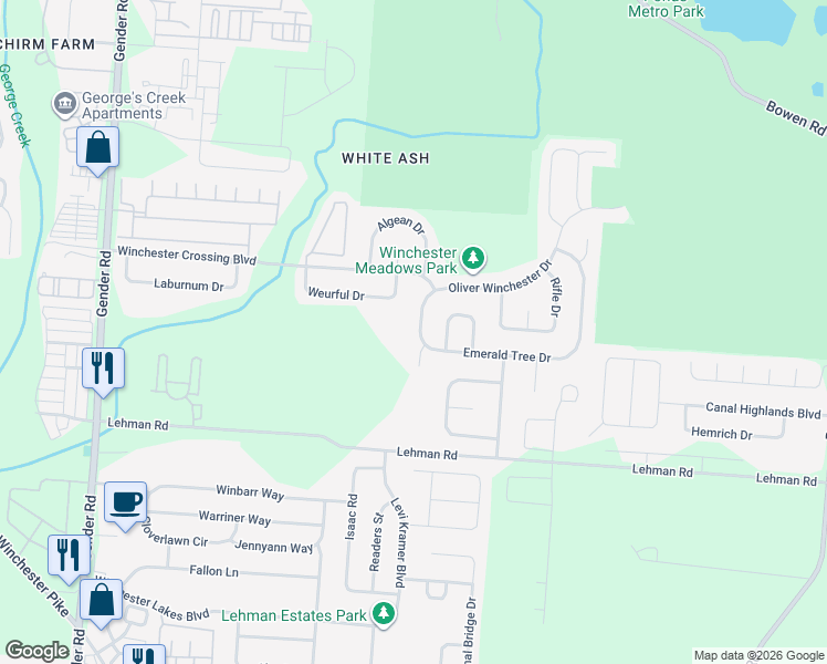 map of restaurants, bars, coffee shops, grocery stores, and more near 5371 John Browning Drive in Canal Winchester