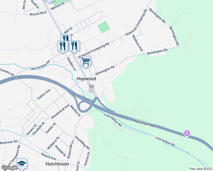 map of restaurants, bars, coffee shops, grocery stores, and more near 1002 Woodstock Avenue in Hopwood
