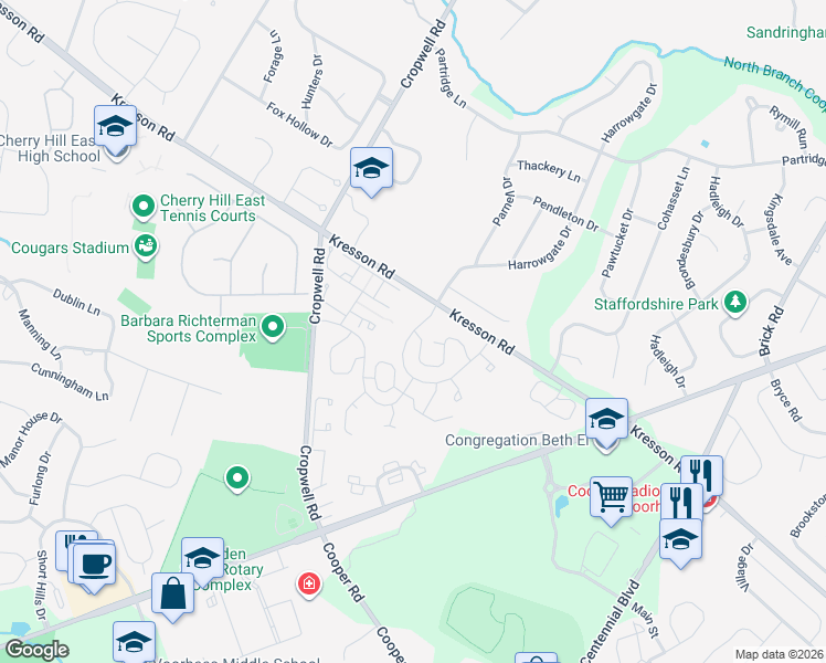 map of restaurants, bars, coffee shops, grocery stores, and more near 933 Chanticleer in Cherry Hill