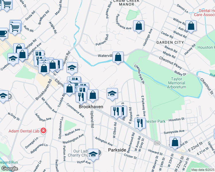 map of restaurants, bars, coffee shops, grocery stores, and more near 53 Park Valley Lane in Brookhaven