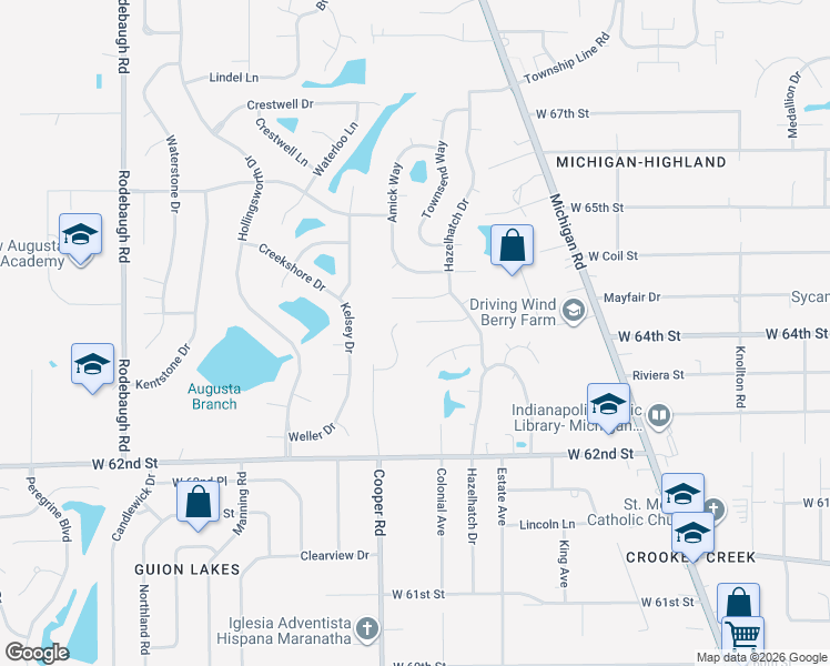 map of restaurants, bars, coffee shops, grocery stores, and more near 2947 Hazelview Lane in Indianapolis
