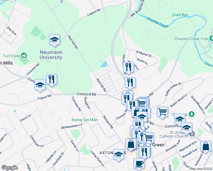 map of restaurants, bars, coffee shops, grocery stores, and more near 139 3rd Avenue in Media