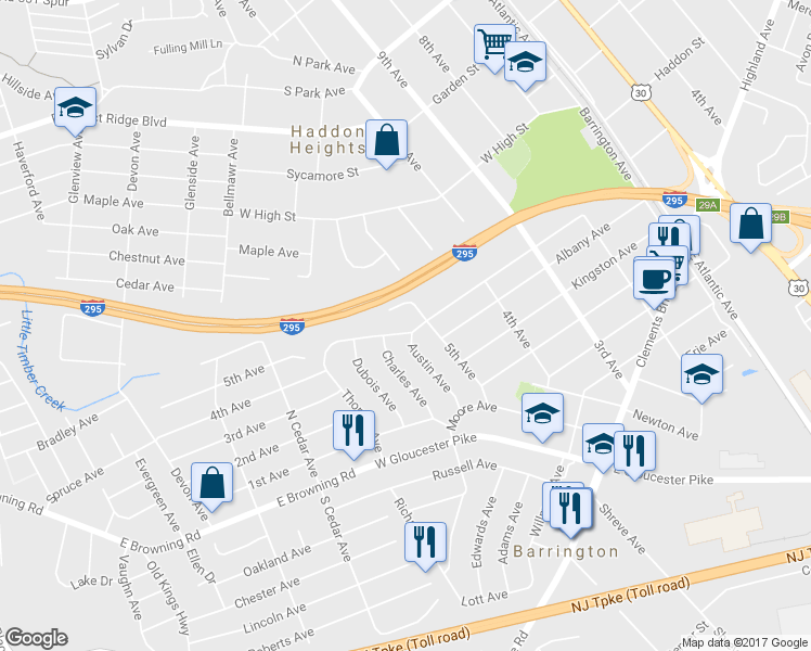 map of restaurants, bars, coffee shops, grocery stores, and more near 469 Thomas Avenue in Barrington